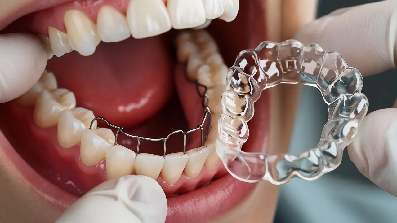 Fixní drátěný retainer a průhledná dlahová retence