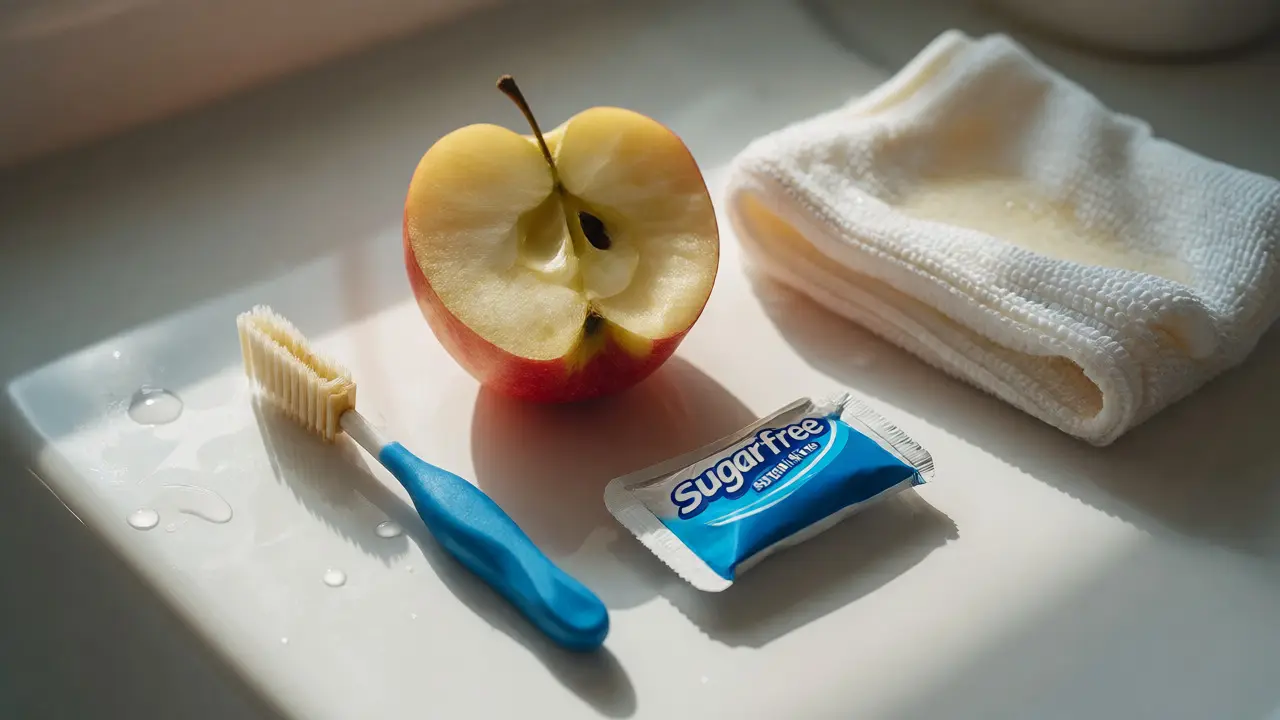 Alternativní pomůcky pro čištění zubů na umyvadle