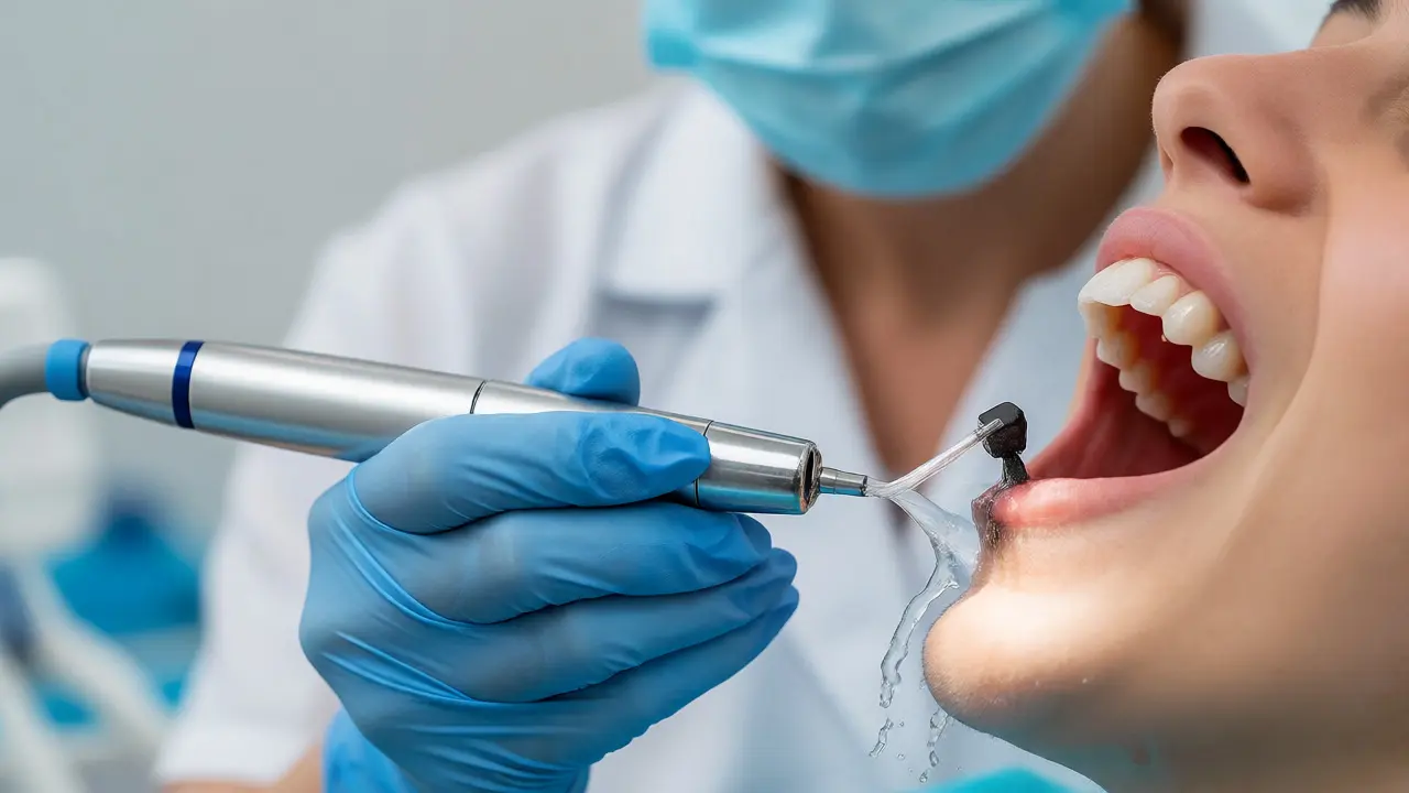 Dentální hygienista odstraňuje kámen ultrazvukem